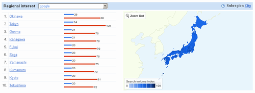Google Insights for Search 日本地図表示